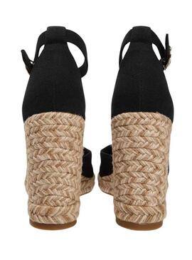 Alpargatas Tommy Hilfiger Flag preto com salto alto para mulher.