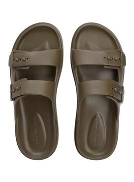 Chinelos Tommy Hilfiger Light ajustáveis com fivelas verdes para homens.