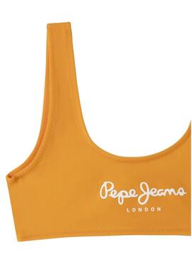 Biquíni Pepe Jeans com logo estampado em laranja para menina.