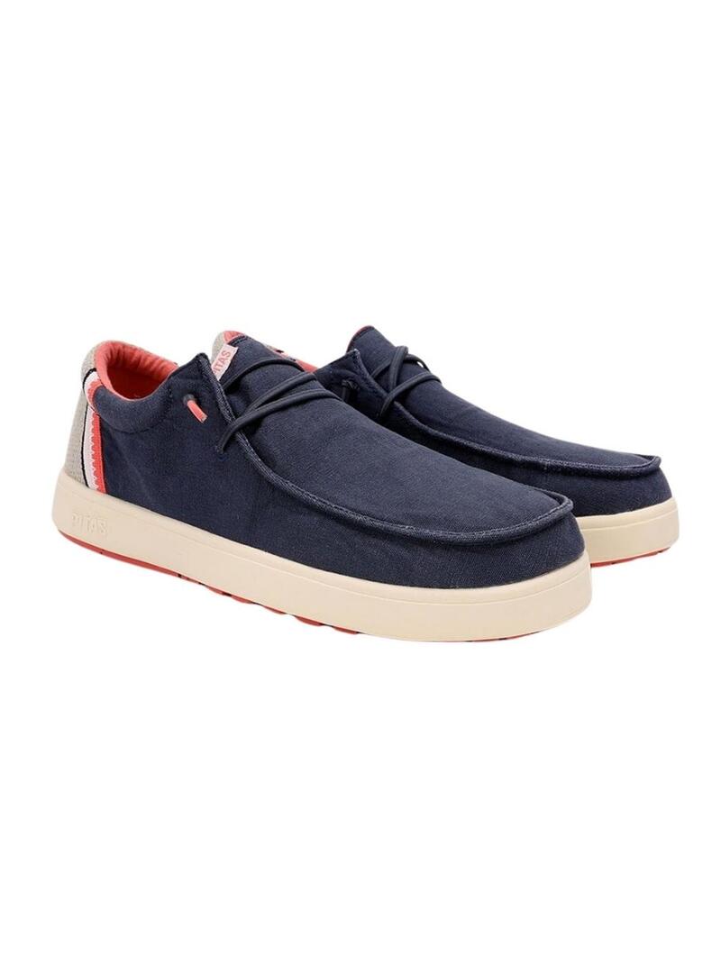Sapatos Walkin Pitas Cana azul marinho para homens.