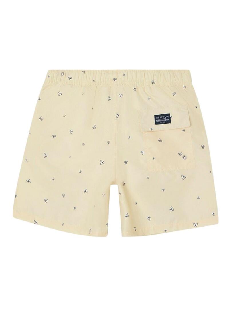 Calção de banho Silbon amarelo com raquetes para homem.