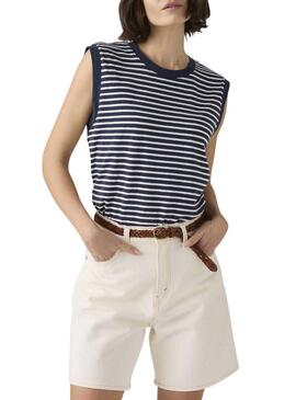 Camiseta Levis Boxy listras azuis e brancas para mulher