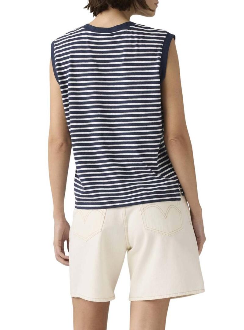 Camiseta Levis Boxy listras azuis e brancas para mulher