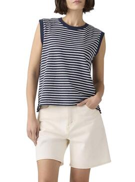 Camiseta Levis Boxy listras azuis e brancas para mulher