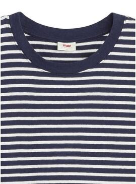 Camiseta Levis Boxy listras azuis e brancas para mulher