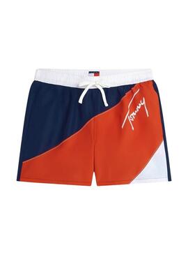 Calção Tommy Jeans tricolor azul, vermelho e branco para homem.