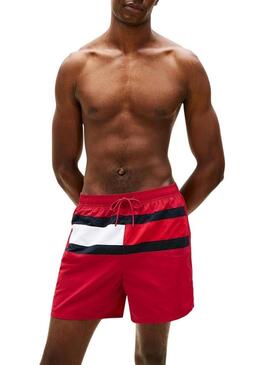 Calção de banho Tommy Hilfiger Flag vermelho para homem.