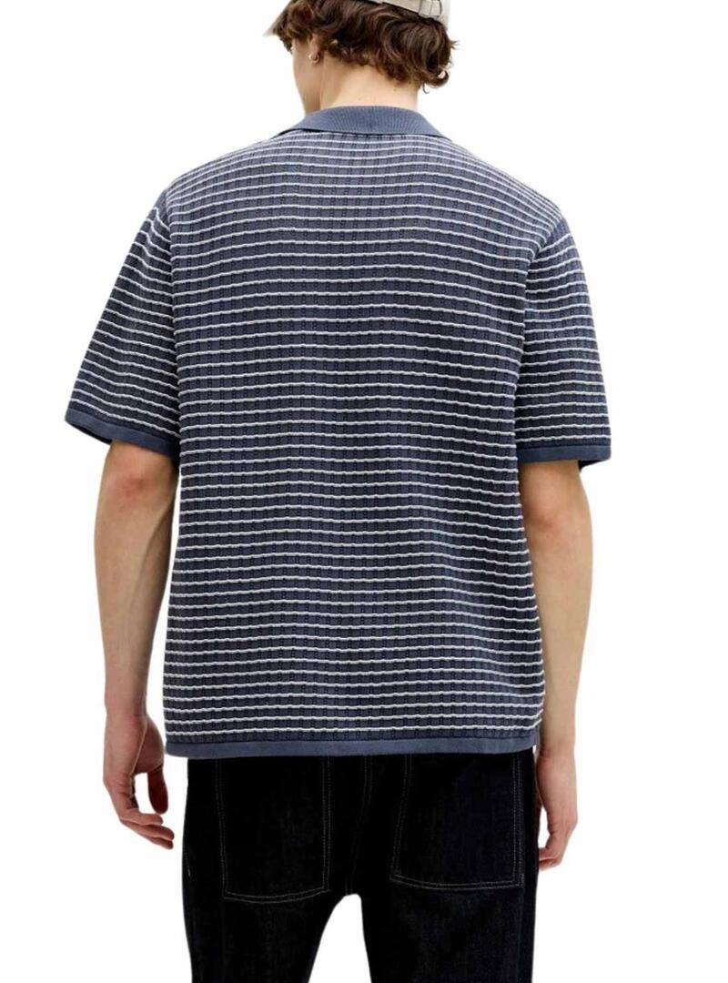 Camisa polo Jack and Jones Nantucket listrada azul para homens.