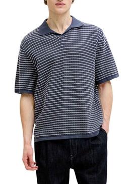 Camisa polo Jack and Jones Nantucket listrada azul para homens.