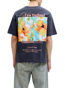 Camiseta Jack and Jones Montauk azul marinho para homem.