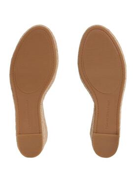 Alpargatas azuis Tommy Hilfiger com cunha média cruzadas para mulheres.