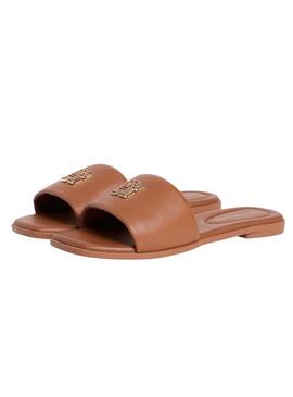 Sandálias Tommy Hilfiger mules Hardware marrom de couro para mulher.