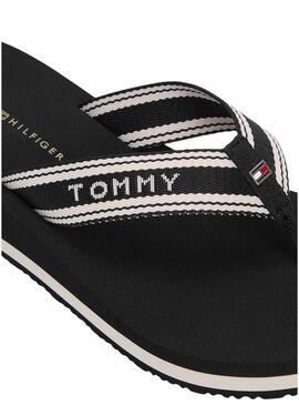 Chinelo Tommy Hilfiger Flag Print com cunha preto para mulher