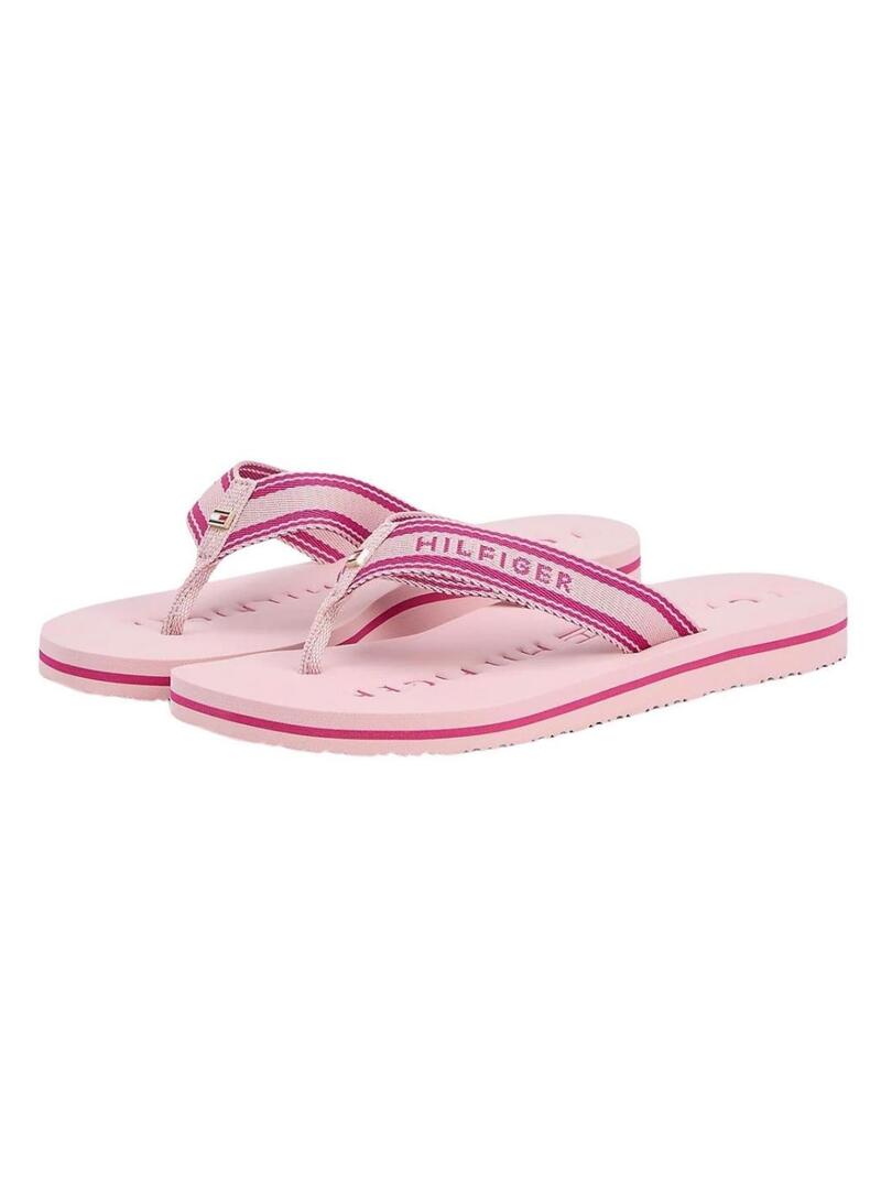 Chinelos Tommy Hilfiger Webbing rosa para mulher.