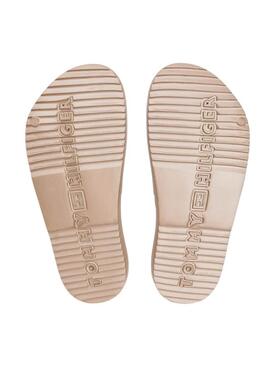 Sandálias Tommy Hilfiger Light de duas tiras douradas para mulheres.