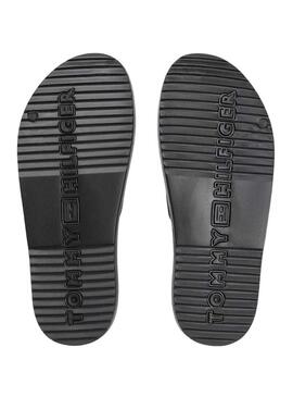 Sandálias Tommy Hilfiger Light de duas tiras pretas para mulher.