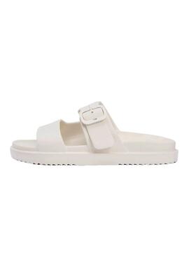 Sandálias Tommy Hilfiger Light de dupla tira bege para mulher.