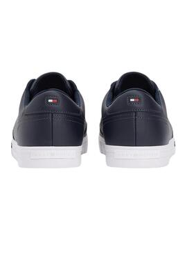 Ténis de couro azul marinho Tommy Hilfiger Vulc Core para homem.