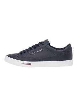 Ténis de couro azul marinho Tommy Hilfiger Vulc Core para homem.