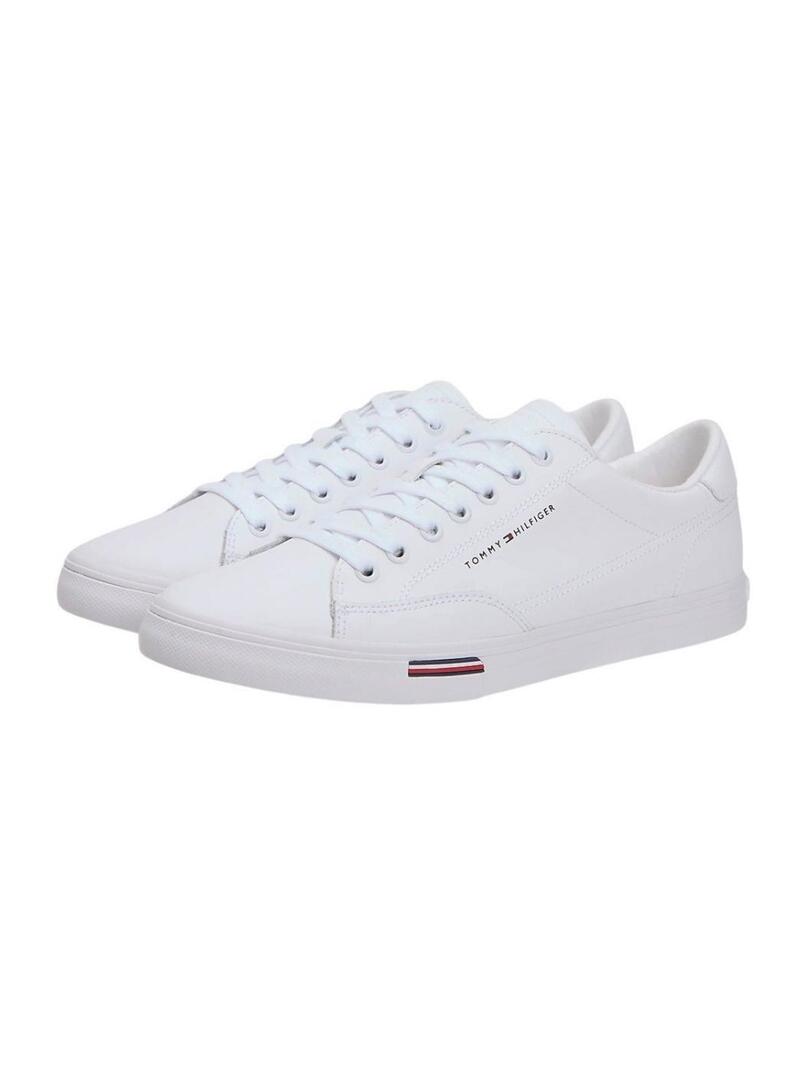 Sapatilhas de couro branco Tommy Hilfiger Vulc Core para homem.
