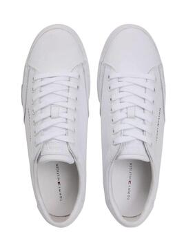 Sapatilhas de couro branco Tommy Hilfiger Vulc Core para homem.