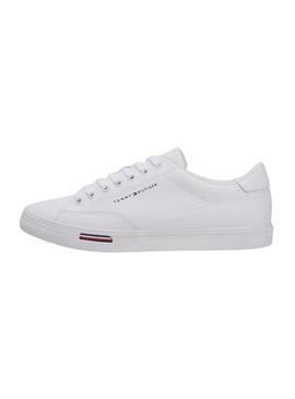 Sapatilhas de couro branco Tommy Hilfiger Vulc Core para homem.