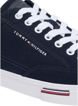 Sapatilhas Tommy Hilfiger Vulc Core em lona marinha para homem.