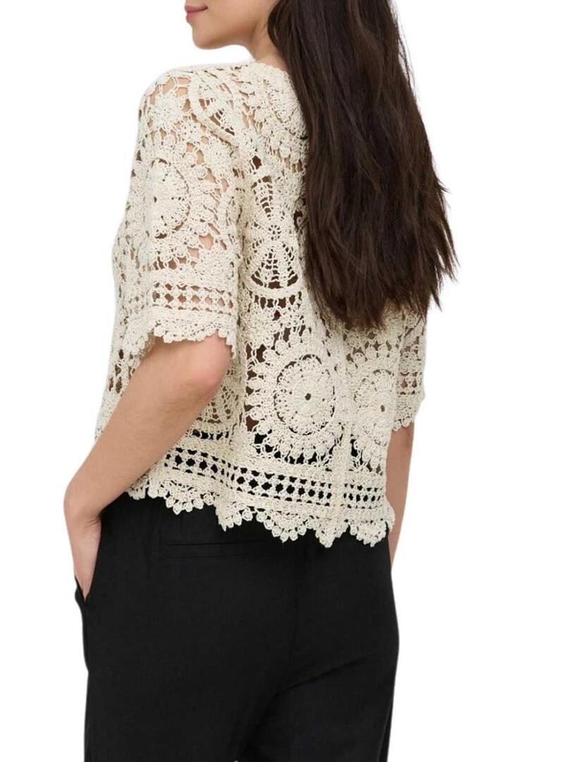 Camiseta Only Waterly bege para mulher.