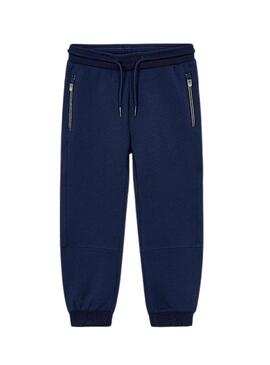 Calça jogger azul marinho com zíperes para menino.