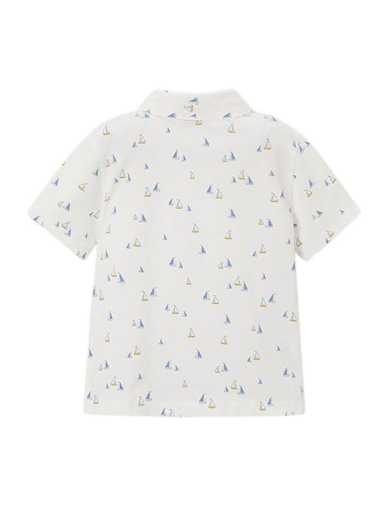 Polo estampado de barcos branco para criança.