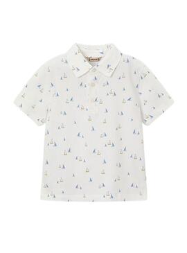 Polo estampado de barcos branco para criança.