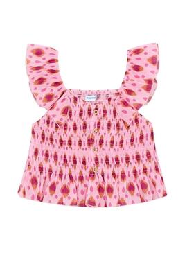 Blusa Mayoral estampada em fúcsia e rosa para menina.