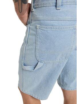 Calças de carpinteiro Dickies Bermuda em denim claro para homem.