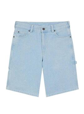 Calças de carpinteiro Dickies Bermuda em denim claro para homem.