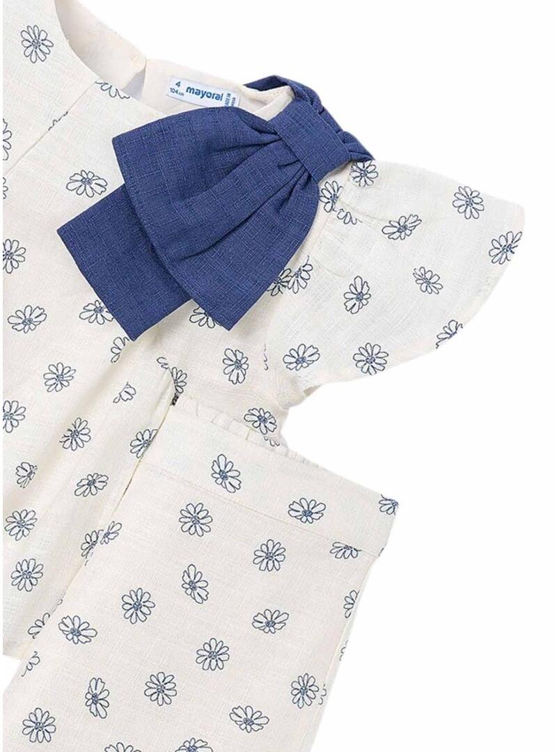 Conjunto Maioral estampado floral azul cru para bebê menina