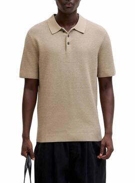 Polo de malha Jack and Jones Bluriley bege para homem.