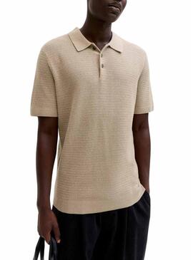 Polo de malha Jack and Jones Bluriley bege para homem.
