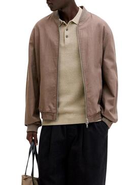 Polo de malha Jack and Jones Bluriley bege para homem.