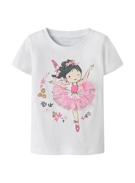 Camiseta Name It Deppa branca para menina.