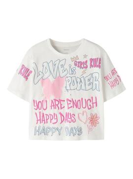 Camiseta Name It Fosiaz Love branca para menina.