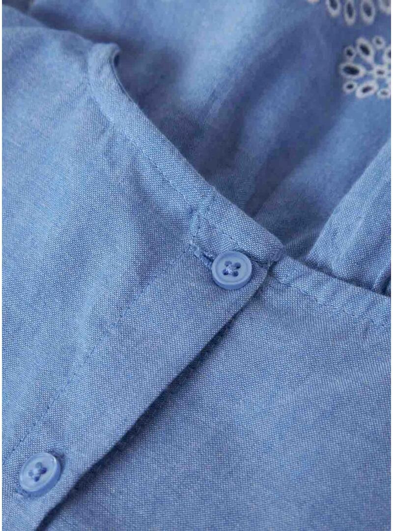 Top Nome It Ferma Mini bordado inglês azul para menina