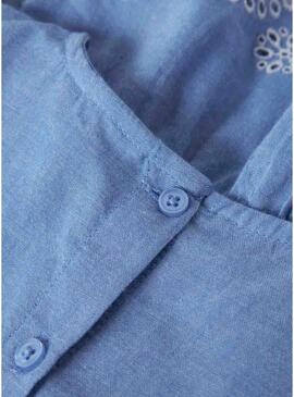 Top Nome It Ferma Mini bordado inglês azul para menina