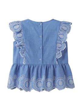 Top Nome It Ferma Mini bordado inglês azul para menina