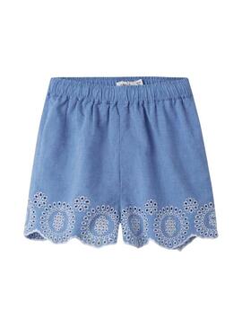 Shorts Name It Ferma Mini bordado inglês azul para menina