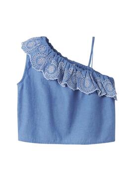 Top Nome It Ferma bordado inglês azul para menina