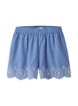 Shorts Nome It Ferma bordado inglês azul para menina