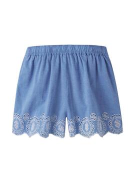 Shorts Nome It Ferma bordado inglês azul para menina