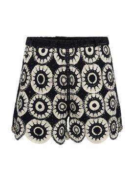 Shorts de crochê Only Yvonne preto e branco para mulher.
