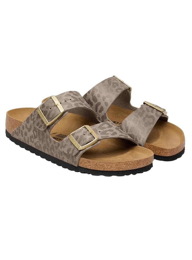 Sandálias Birkenstock Arizona Leo bege para mulher.