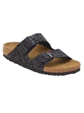 Sandálias Birkenstock Arizona Leo preto para mulher.